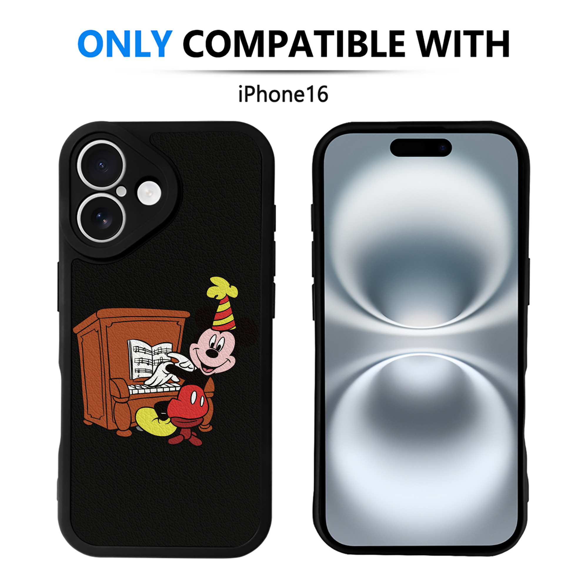 （画像用） ミッキーマウス Mickey Mouse 【iPhone 16シリーズ対応】シリコンスマホケース（レザー調） 材質：シリコン